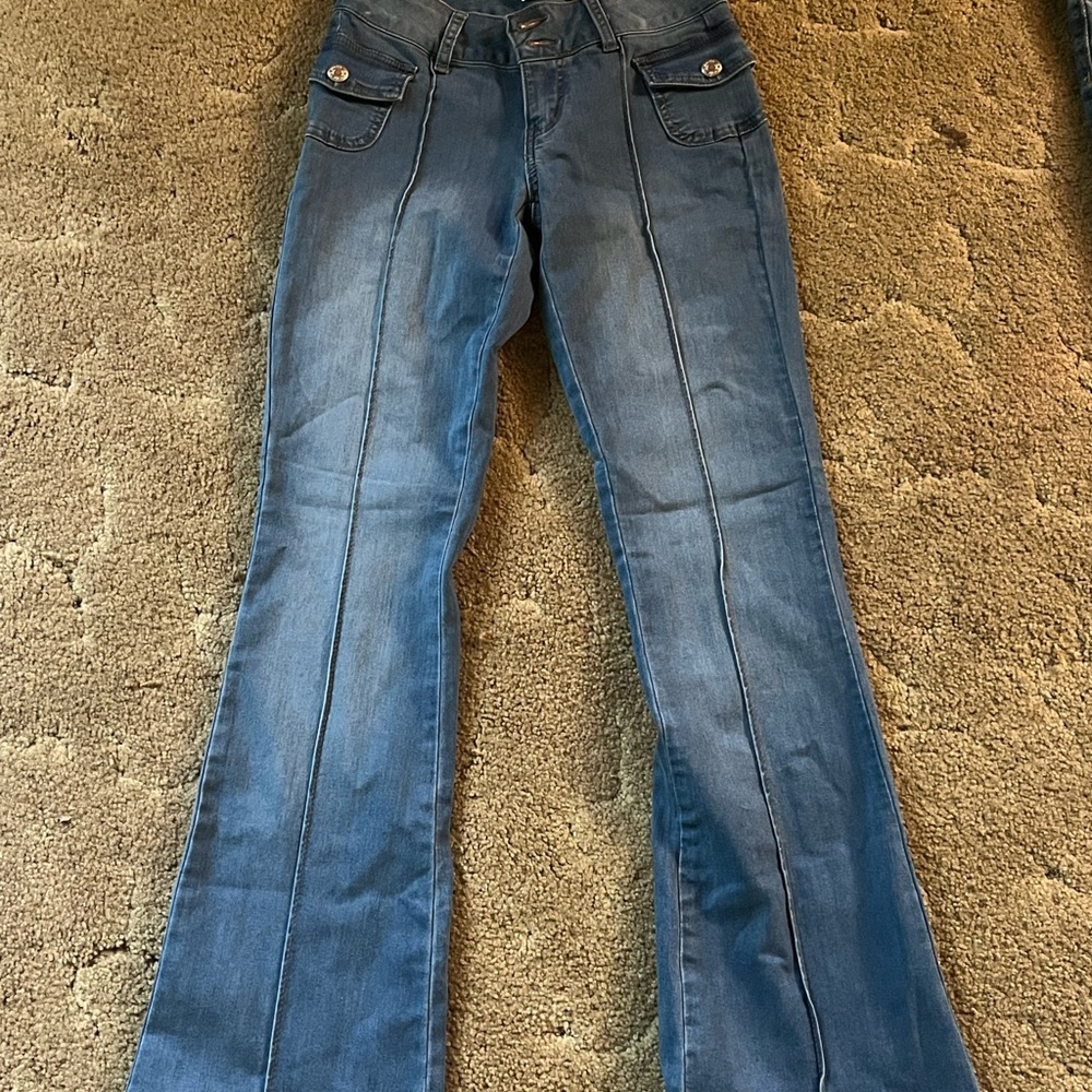Blue Flare Wide Leg Jeans with Faded Look